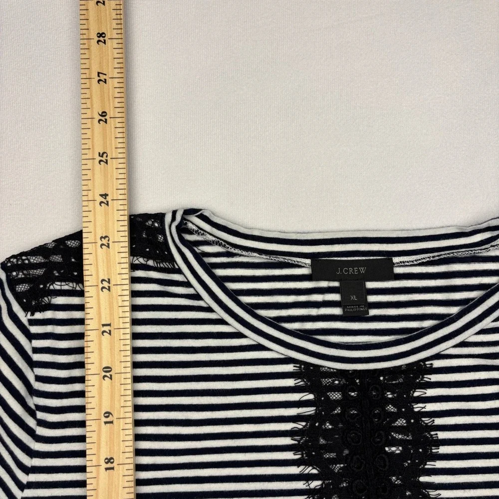 JCrew Shirt Womens XL Navy Blue White Striped Cotton Linen Long Sleeve Lace Top